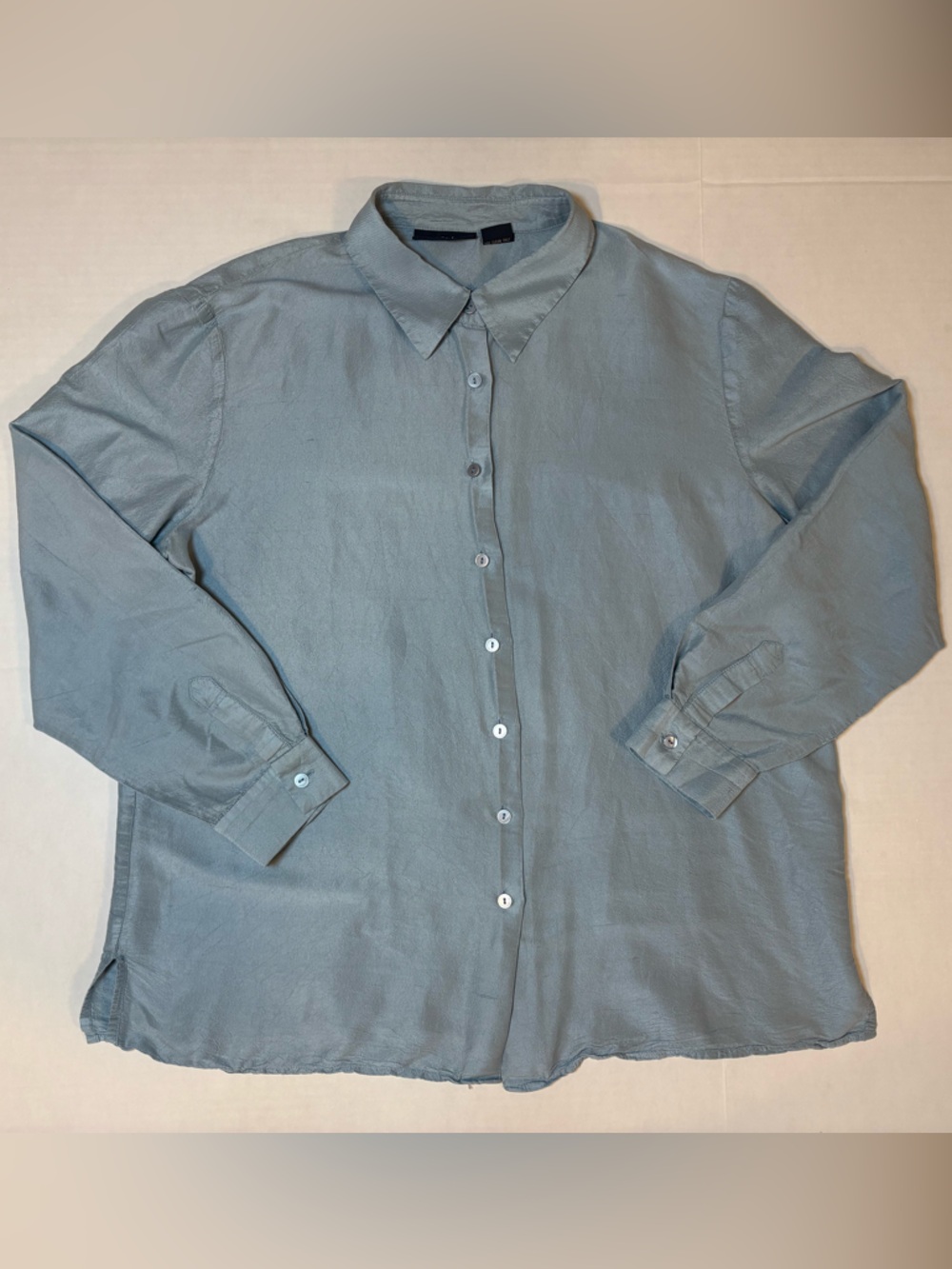 Andrea Viccaro 100% Silk Light Blue Blouse Button Down Long Sleeve Size 16